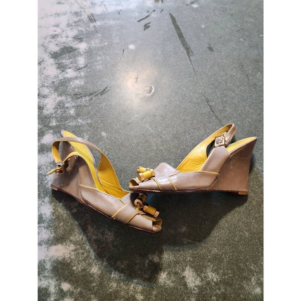 Tory Burch yellow&grey wedge heels sz 8